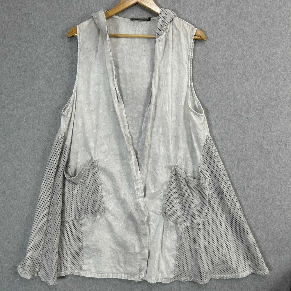 Beau Jours Hooded Vest Gray‎ Polka Dot Mesh Mixed Media Lagenlook Womens Large